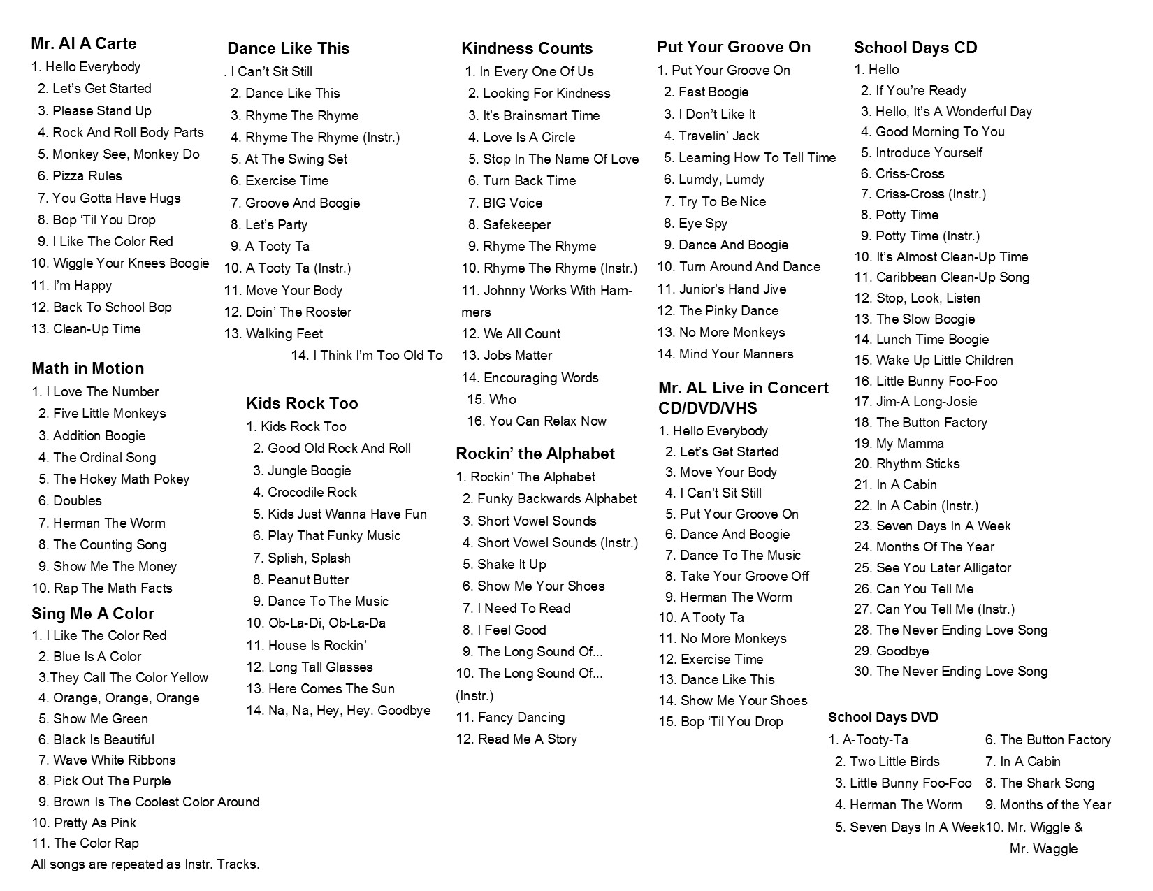 Find a song Album song lists Mr. Al Music